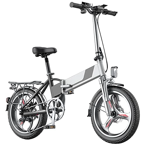 Electric Bike : TGHY Folding Electric Bike 20-Inch City Commuter E-Bike with Pedal Assist 30km / h 40km Range 400W Motor 48V 15Ah Removable Lithium Battery 7-Speed Bicycle for Adults, Women, Men, Seniors, Silver