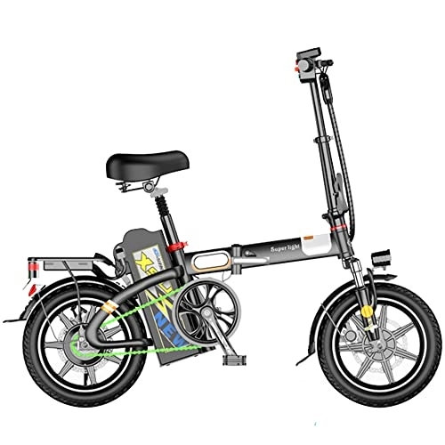 Electric Bike : TGHY Folding Electric Bike 25km / h 60km Range Aluminum Alloy 14 inch Portable Bicycle Adjustable Height LED Headlight 240W 20AH / 48V Removable Lithium Battery Double Disc Brakes, Black