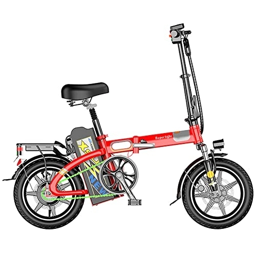 Electric Bike : TGHY Folding Electric Bike 25km / h 60km Range Aluminum Alloy 14 inch Portable Bicycle Adjustable Height LED Headlight 240W 20AH / 48V Removable Lithium Battery Double Disc Brakes, Red