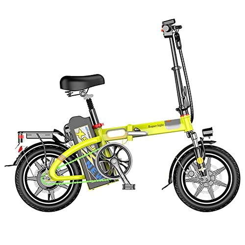 Electric Bike : TGHY Folding Electric Bike 25km / h 60km Range Aluminum Alloy 14 inch Portable Bicycle Adjustable Height LED Headlight 240W 20AH / 48V Removable Lithium Battery Double Disc Brakes, Yellow