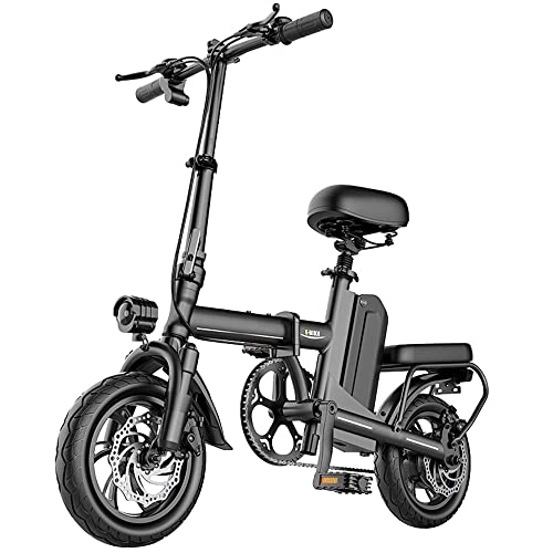 Electric Bike : TGHY Folding Electric Bike 30km / h 35km Range 400W Brushless Motor 48V 13Ah Removable Lithium Battery Double Seats City Commuter Bicycle with Pedal Assist Portable Fold E-Bike for Adult, Black