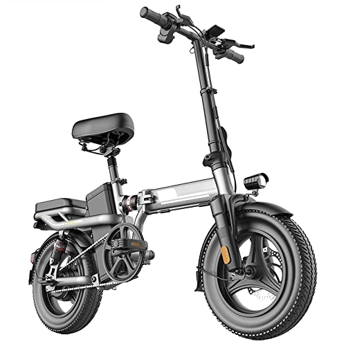 Electric Bike : TGHY Folding Electric Bike 30km / h 40KM Range Pedal Assist 14-Inch City Commuter E-Bike 400W Brushless Motor 48V 15Ah Removable Lithium Battery LCD Screen with USB Output, Silver