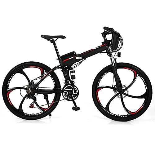 Electric Bike : TGHY Folding Electric Bikes for Adults 26" E-bike Electric Mountain Bike 36V 350W Motor Removable Lithium Battery Pedal Assist 21-Speed Disc Brake Full Suspension for Commuting, Red, 30km