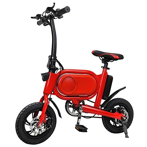 Electric Bike : TIANQING Folding Mini Electric Car, Electric Two-Wheel Bicycle 350W Brushless Motor Power, with Aluminium Frame Disc Brake(3 Versions), Red