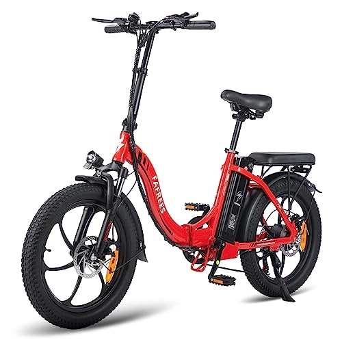Electric Bike : TIGUOWISH 20" Electric Bike Folding Bikes for Adults, Fafrees F20 36V 16Ah Removable Battery Ebike 100-130 Mileage Pedal Assist, LCD Display, Shimano 7 Speed 3 Riding Modes Red