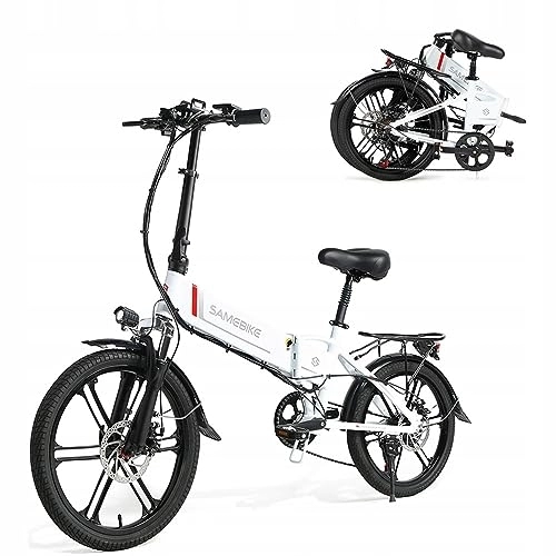 Electric Bike : TIGUOWISH Electric Bike 20 inch Folding Bikes for Adults, 48V 10.4AH Removable Battery, Max Range up to 40-80km Foldable Ebike City EBike Off-Road Mountain Bike LCD Display White