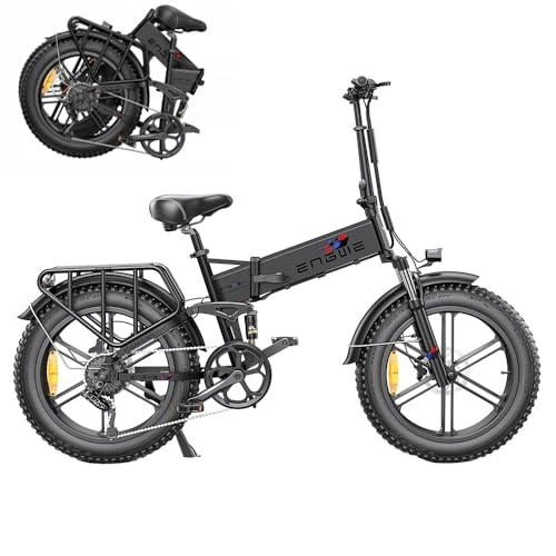 Electric Bike : TIGUOWISH ENGWE Electric Bike Folding Ebike Adults 48V16Ah Removable Battey Long Range 120KM 20 * 4.0" Fat Tire E-Bike for Mountain Snow Beach- Black