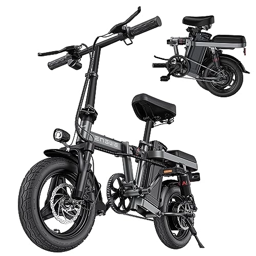 Electric Bike : TIGUOWISH Folding Electric Bikes for Adults ENGWE 14" Fat Tire City Commuter Ebike, 48V10AH Removable Lithium Battery with 4 Shock Absorptions Comfort Riding