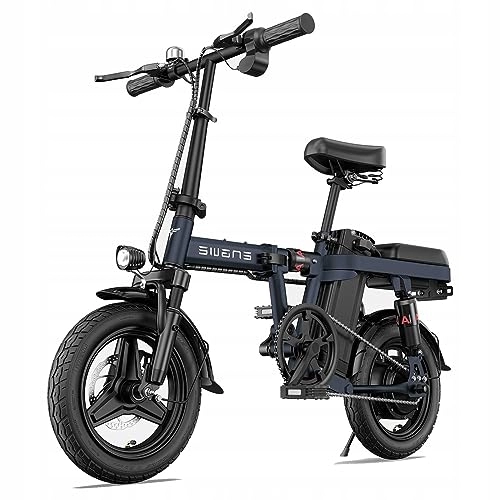 Electric Bike : TIGUOWISH Folding Electric Bikes for Adults ENGWE 14" Fat Tire City Commuter Ebike, 48V10AH Removable Lithium Battery with 4 Shock Absorptions Comfort Riding Blue