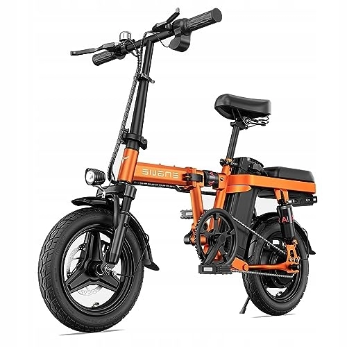 Electric Bike : TIGUOWISH Folding Electric Bikes for Adults ENGWE 14" Fat Tire City Commuter Ebike, 48V10AH Removable Lithium Battery with 4 Shock Absorptions Comfort Riding Orange