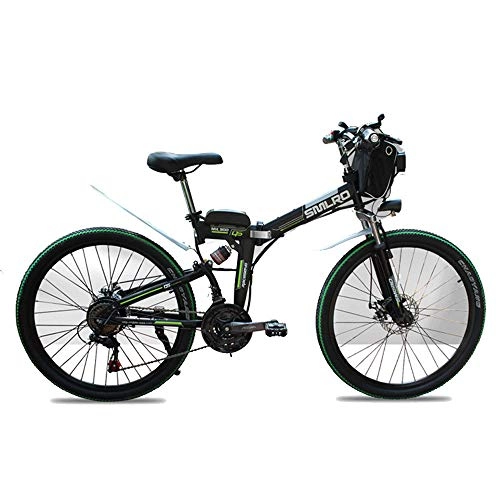Electric Bike : TIKENBST 26 Inch Lithium Battery Folding Electric Bicycle Double Suspension Disc Brakes Mountain Electric Bicycle, Black-350w40km
