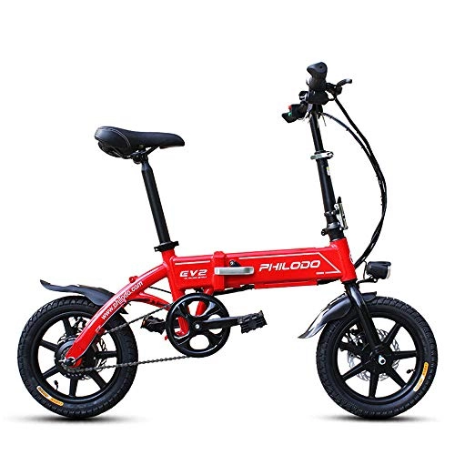 Electric Bike : TIKENBST Disc Folding Electric Bike - Portable And Easy To Store In Caravan Motor Home Boat. Short Charge Lithium-Ion Battery And Silent Motor, Red