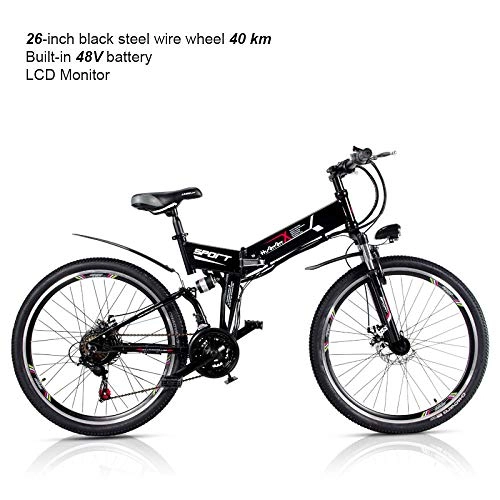 Electric Bike : TIKENBST Folding Electric Mountain Bike Electric Bike 48V Lithium Battery Hidden Electric Car 26 Inch Tire Disc Brake And Full Suspension Fork, A