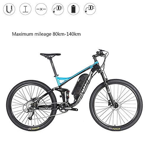 Electric Bike : TIKENBST Rear Drive 36V10ah Electric Bicycle Aluminum Alloy Electric Bicycle Oil Disc Brake Electric Bicycle Soft Tail Full Suspension Electric Power Mountain Electric Bicycle, Blue