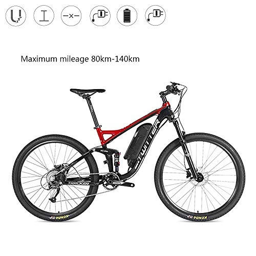 Electric Bike : TIKENBST Rear Drive 36V10ah Electric Bicycle Aluminum Alloy Electric Bicycle Oil Disc Brake Electric Bicycle Soft Tail Full Suspension Electric Power Mountain Electric Bicycle, Red