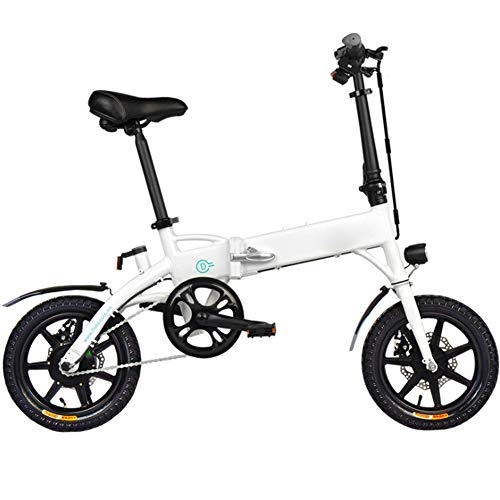 Electric Bike : TMXWHYQ Folding Electric Bicycle 14-Inch Power-Assisted Electric Bicycle Lithium Battery 10.4Ah, White