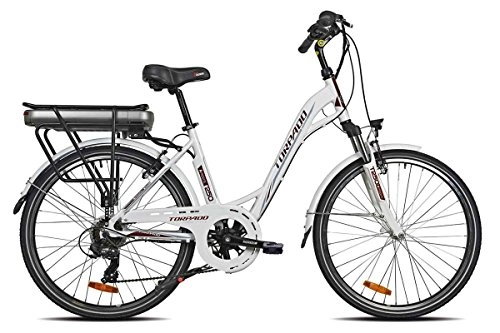 Electric Bike : Torpado Aphrodite 26'' Electric Bike, Hub Post Brushless Motor, 6 Gears, White (Electric City Bikes)