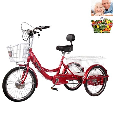 Electric Bike : Tricycle adult Electric 3 wheels bicycles 20inch for parents with enlarged shopping basket Power three wheel bikes High-carbon steel gift Maximum load capacity 200kg