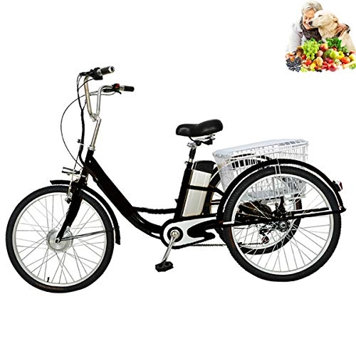 Electric Bike : Tricycle adult electric bicycle lithium battery 3-wheeler for the elderly with LED lighting in the rear basket power-assisted three-wheel human pedal tricycle men and women parents youth