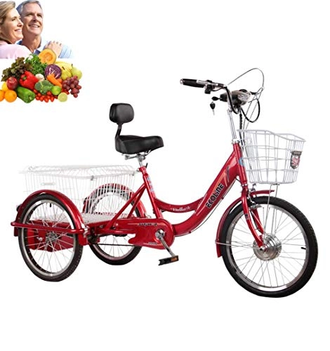 Electric Bike : Tricycle Adult Electric Powered 3 Wheel Bicycle trike bike 20'' Lithium battery scout tricycle With shopping basket and front basket gift for parents Outing Shopping save labor three wheel bikes