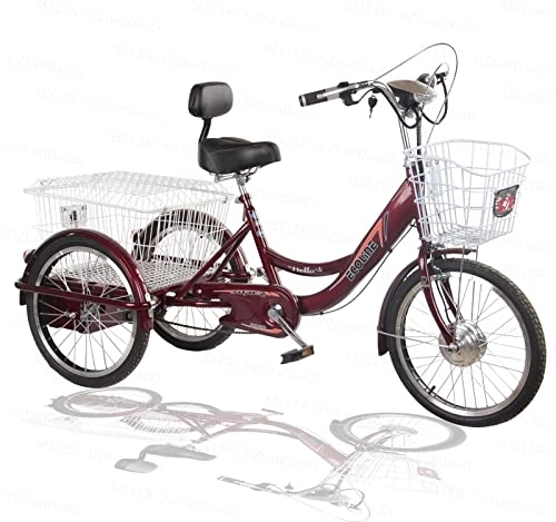 Electric Bike : Tricycle adult three wheel bicycle 20'' electric power assist 3 wheels bikes for parents Lithium battery With extra shopping basket Mobility tricycle Exercise Maximum load 200kg(Color:dark red)