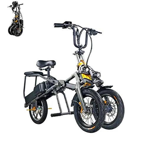 Electric Bike : Tricycle electric adult with back seat 14inch three-wheel electric bicycle folding tricycle 48V7.8AH lithium battery life 70km mini city mobility pedal bikes Three speed adjustment