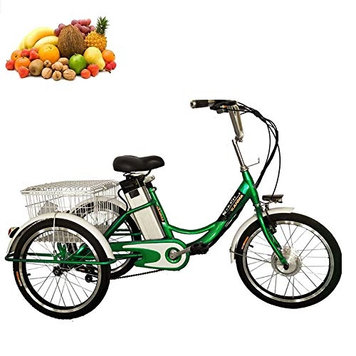 Electric Bike : TRonin 20" lithium battery booster Adult tricycle 3-Wheels Trike electric bicycle with LED light 10AH travel 20km, green