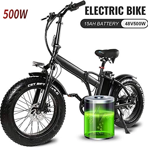 Electric Bike : TRonin Electric bike 20 inch 48V500W mountain folding 4.0 fat tirebeach E-bike withLED light 5Ah Lithium-ion battery City Mountain Bicycle Booster 100-120KM