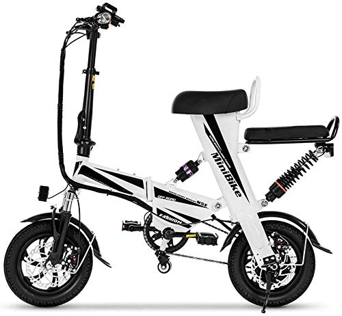 Electric Bike : TTMM Electric Bike Folding Electric Bicycle Lithium Battery Adult Mini Small Portable Ultra Light Power Battery Car 48V Power Lasting about 45Km (Color : White, Size : 200km)