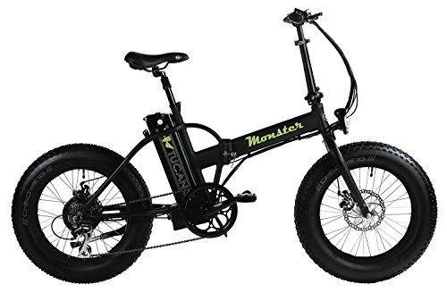 Electric Bike : Tucano Bikes Monster 20Folding Electric Bike Fat Bike 20with Integrated Battery LG and LCD Display with 9Levels of Help in Matt Black