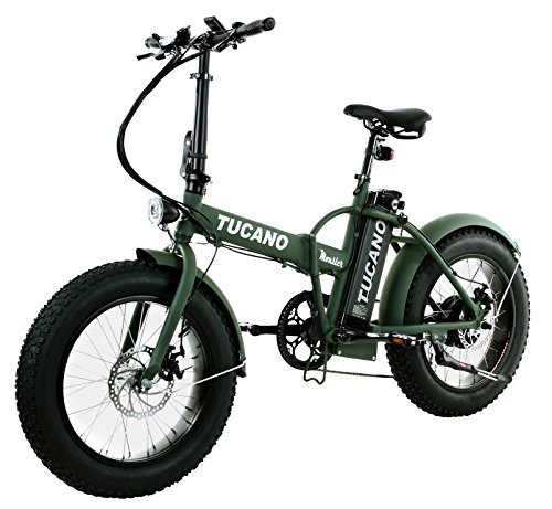 Electric Bike : Tucano Bikes Monster 20Folding Electric Bike Fat Bike 20with Integrated Battery LG and LCD Display with 9Levels of Help in Matt Green