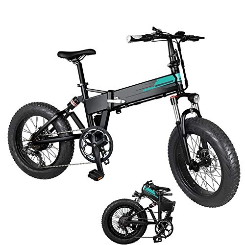 Electric Bike : TUKING Electric Mountain Bike Folding Electric Bicycle 20x4 Inch Fat Tire, 12.5Ah Li-Battery (Removable), Shock Absorption, 3 Gears 7-Speed Disc Brakes, for Adults Men Women(Black)
