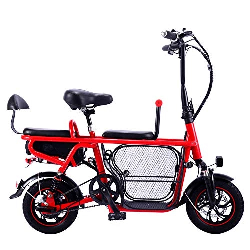 Electric Bike : Two Wheel Electric Scooter 12 Inch Electric Bicycle 400W 48V Adults Folding Portable Powerful Electric Bike With Pet Basket@Bare car does not contain battery China Red