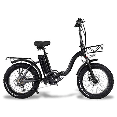 Electric Bike : TYT Folding Electric Snow Bike, 750W Motor, 48V 15Ah Battery, 20 inch Mountain Bike Fat Bike, Pedal Assist E-Bike with Basket (15Ah + 1 Spare Battery), 15Ah + 1 Spare Battery