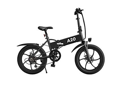 Electric Bike : UK Next Working Day ADO Folding Electric Bicycle A20+ Shimano 7 Speed Transmission System 350W Power Rate Gear Motor Removable Battery (Black)