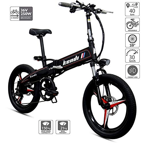 Electric Bike : Unisex Electric Bike 36V 250W Folding E-bike 7 Speeds Aluminum Alloy Frame 20 inch Magnesium Alloy 3 Spokes Integrated Wheel with Disc Brakes and Suspension Fork for Student / Commuter City, Black