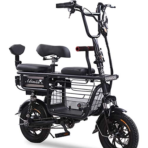 Electric Bike : Unisex Electric Bike 48V 400W Dual Suspension Hybrid Bike 12 inch Ebike with Disc Brakes and Suspension Fork (Removable Lithium Battery), Black, 15A