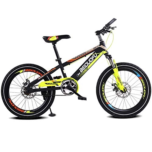 Electric Bike : Unisex Suspension Mountain Bike 16 Inch 18 Inch 20 Inch High-carbon Steel Frame Single Speed Bicycle with Double Disc Brakes for Student / Child / Commuter City, Yellow, 20Inch
