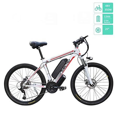 Electric Bike : UNOIF 26'' Electric Mountain Bike with Removable Large Capacity Lithium-Ion Battery, 48V / 13Ah City Ebike Bicycle With 350W Brushless Rear Motor For Adults, White Red
