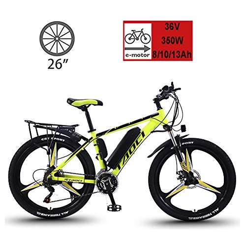 Electric Bike : UNOIF 26 Inch Electric Bicycle, 350W Mountain Bike 36V 13Ah Removable Lithium Battery PAS Front & Rear Disc Brake, Black Yellow