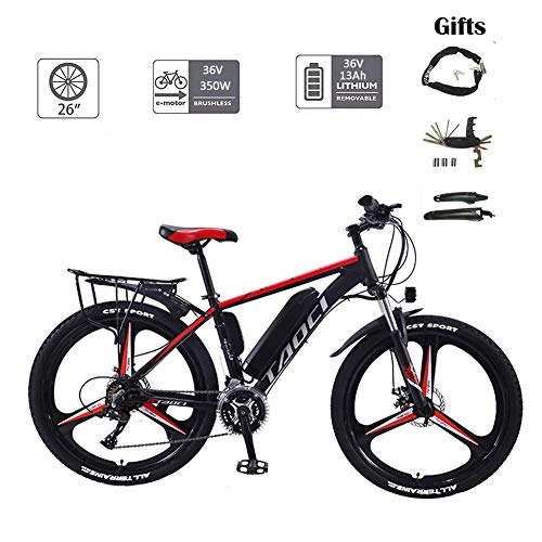 Electric Bike : UNOIF Upgrade Electric Bikes with Removable Large Capacity Lithium-Ion Battery (36V 350W), 26" Electric Bike 21 Speed Gear And Three Working Modes, Black Red