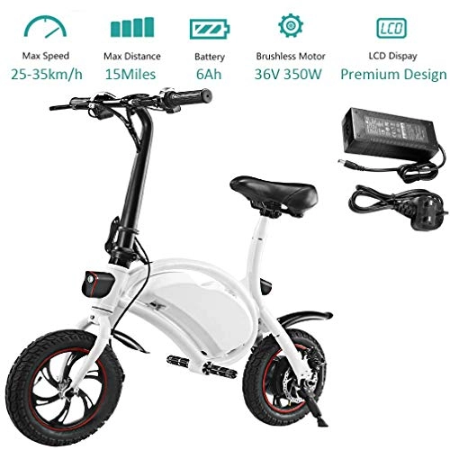 Electric Bike : Urcar 350W Folding Electric Bicycle with 15Mile Range Collapsible Lightweight Aluminum E-Bike Built-in 36V 6AH Lithium-Ion Battery, APP Speed Setting and Handlebar Display, White