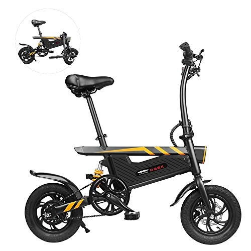 Electric Bike : Urcar Aluminum Frame Electric Bike 12 inch Folding EBike City Electric Black Bicycle with 250W Motor 36V 25Km / h Max IP54 Waterproof Lightweight Suitable for Teen and Adult