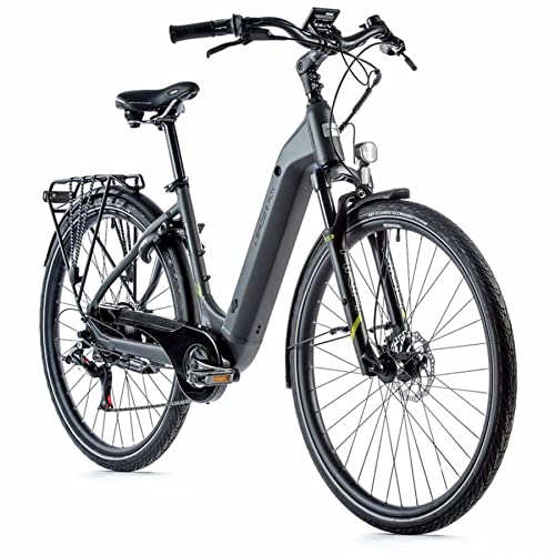 Electric Bike : Velo electrique-vae city leader fox 28'' nara 2021 mixte moteur roue ar bafang 250w 36v batterie 14a gris mat-vert 7v (18'' - h46cm - taille m - pour adulte de 168cm à 178cm)