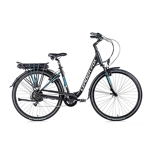 Electric Bike : Velo electrique-vae city leader fox 28'' park 2020-2021 mixte moteur roue ar bafang 250w 36v batterie 13a noir mat-bleu 7v (18'' - h46cm - taille m - pour adulte de 168cm 178cm)