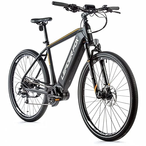 Electric Bike : Velo electrique-vae vtc leader fox 28'' exeter 2021 homme noir mat-orange moteur central bafang 36v m300 80nm batterie 15a 9v (20, 5'' - h53cm - taille xl - pour adulte de 183cm 190cm)