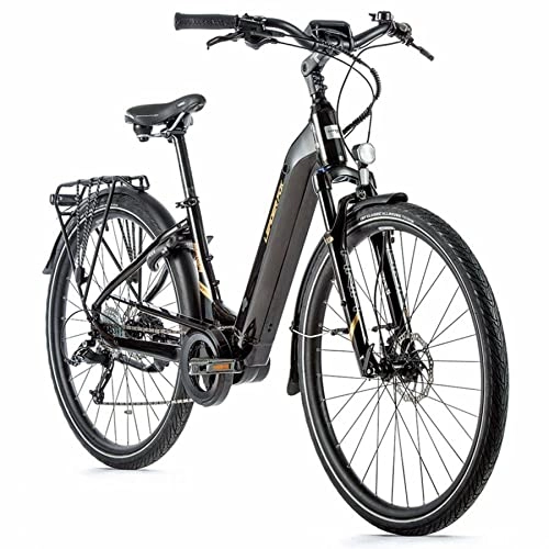Electric Bike : Velo electrique-vae vtc leader fox 28'' saga 2021 mixte moteur central bafang m300 36v 250w 80nm batterie 14a noir - or 9v sunrace (18'' - h46cm - taille m - pour adulte de 168cm 178cm)