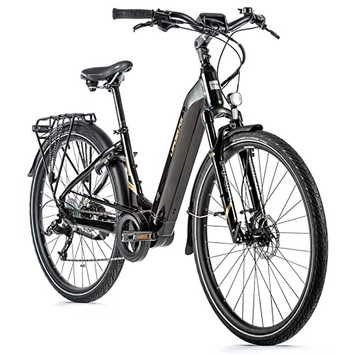 Electric Bike : Velo electrique-vae vtc leader fox 28'' saga 2021 mixte moteur central bafang m300 36v 250w 80nm batterie 14a noir - or 9v sunrace (20'' - h52cm - taille l - pour adulte de 178cm 185cm)