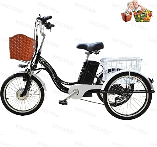 Electric Bike : VHCLYBJU 20 inch adult tricycle 3 wheel bike with rear basket for ladies electric tricycle Hybrid bike power / assist / pedal 3 modes Maximum load 350lbs (black)