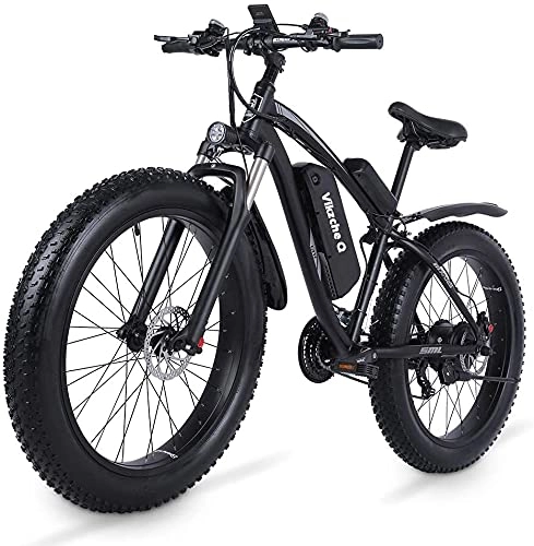 Electric Bike : Vikzche Q 26 Inch Fat Tire Electric Bike 1000W Motor Snow Electric Bicycle with Shimano 21 Speed Mountain Electric Bicycle, 48V 17Ah Removable Battery Hydraulic Disc Brake(MX02S)